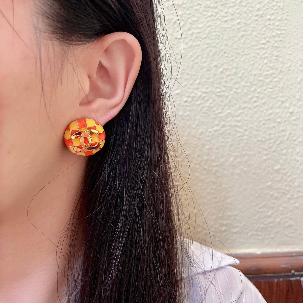 Chanel Interlocking C Checkered Stud Earrings - album image 3