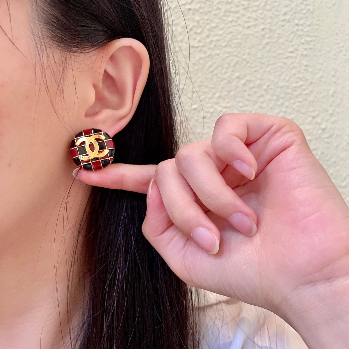 Chanel Interlocking C Checkered Stud Earrings - album image 2