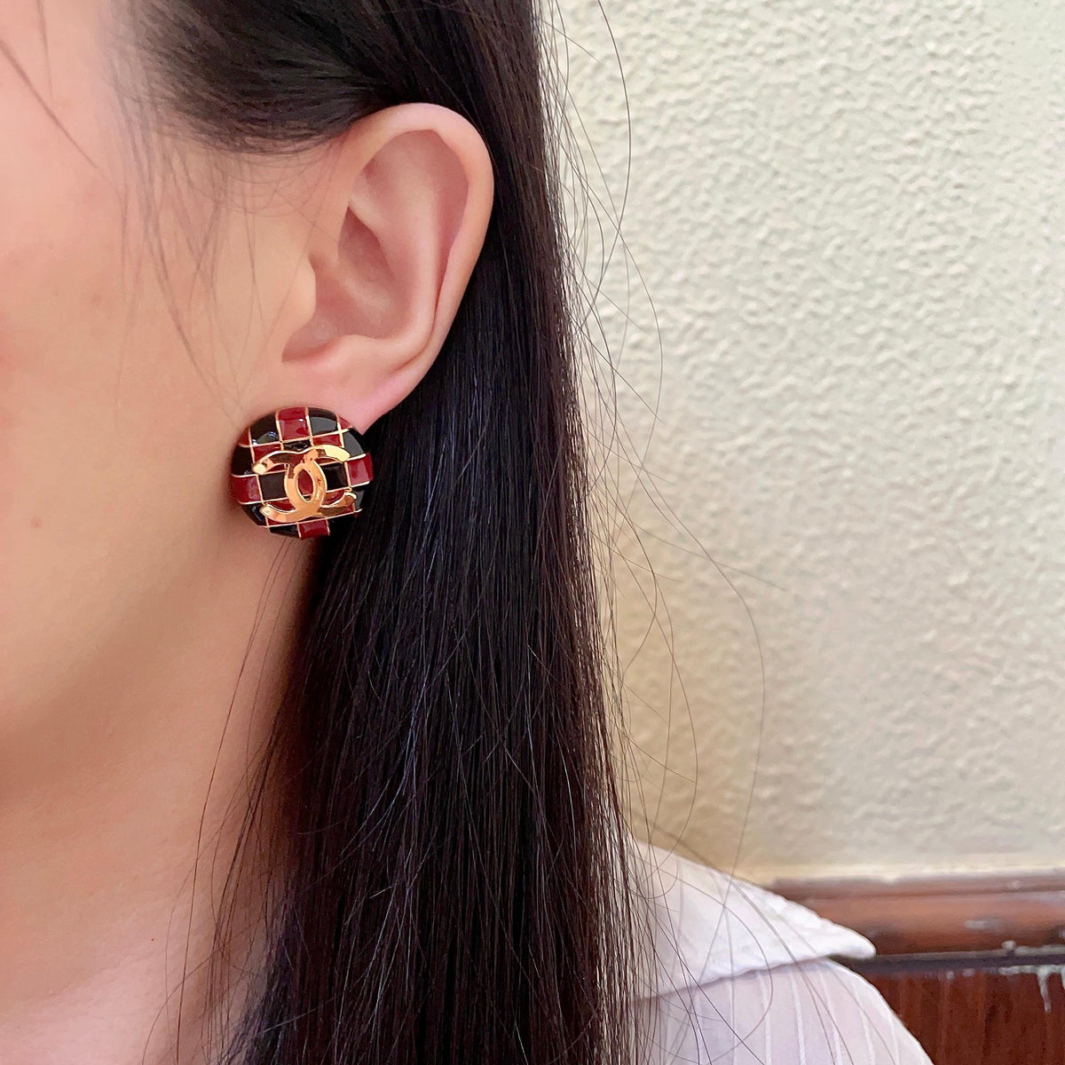 Chanel Interlocking C Checkered Stud Earrings - album image 3