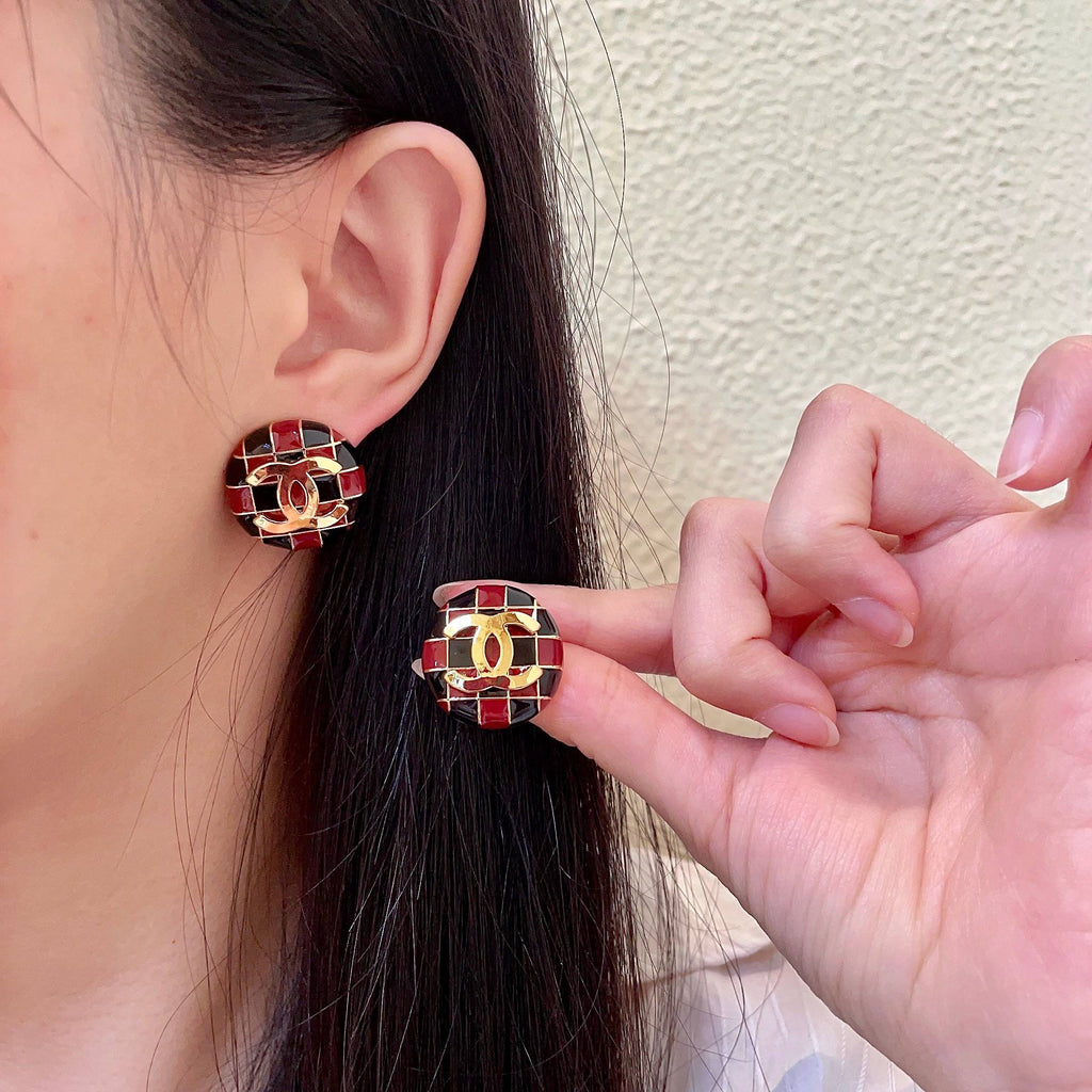 Chanel Interlocking C Checkered Stud Earrings - album image 1