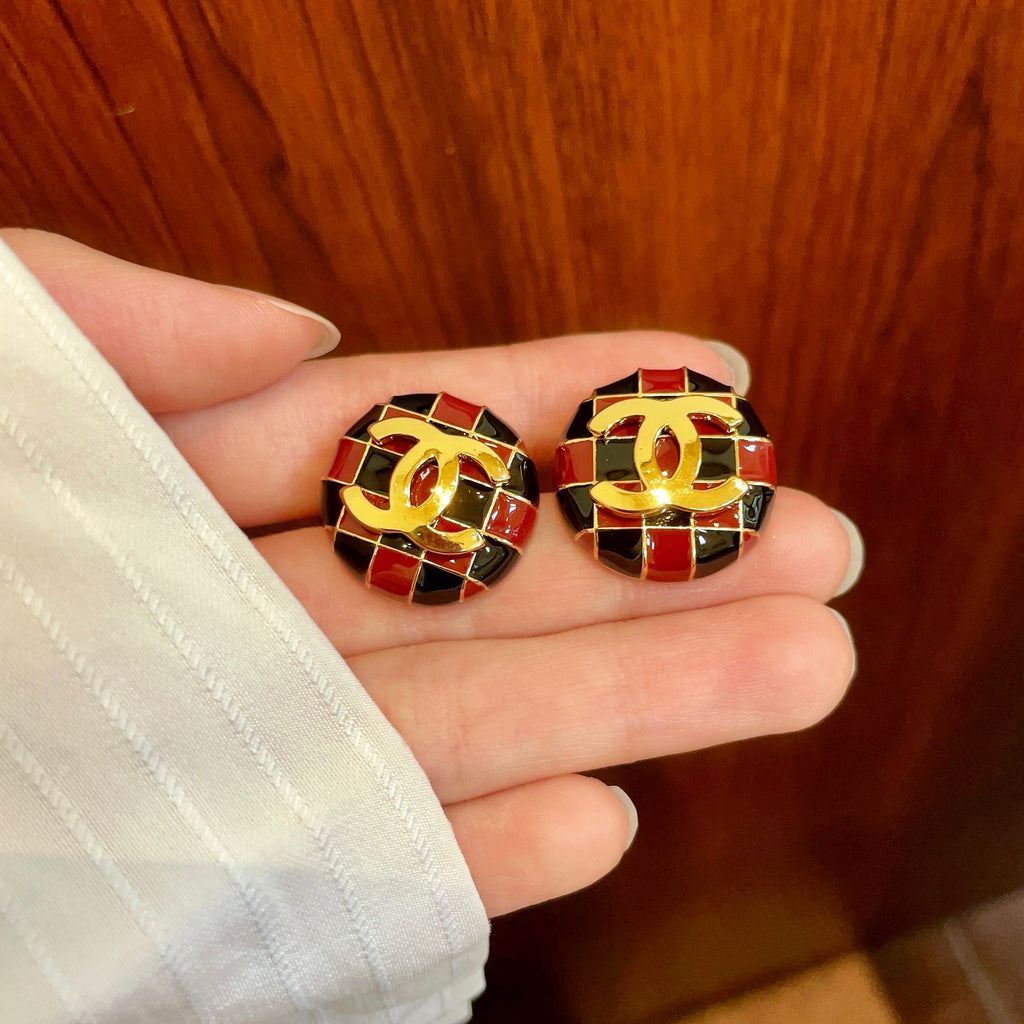 Chanel Interlocking C Checkered Stud Earrings - album image 4