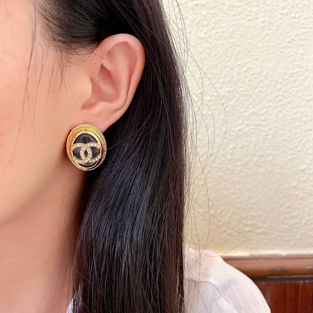 Chanel Interlocking C Crystal Accent Stud Earrings - album image 3
