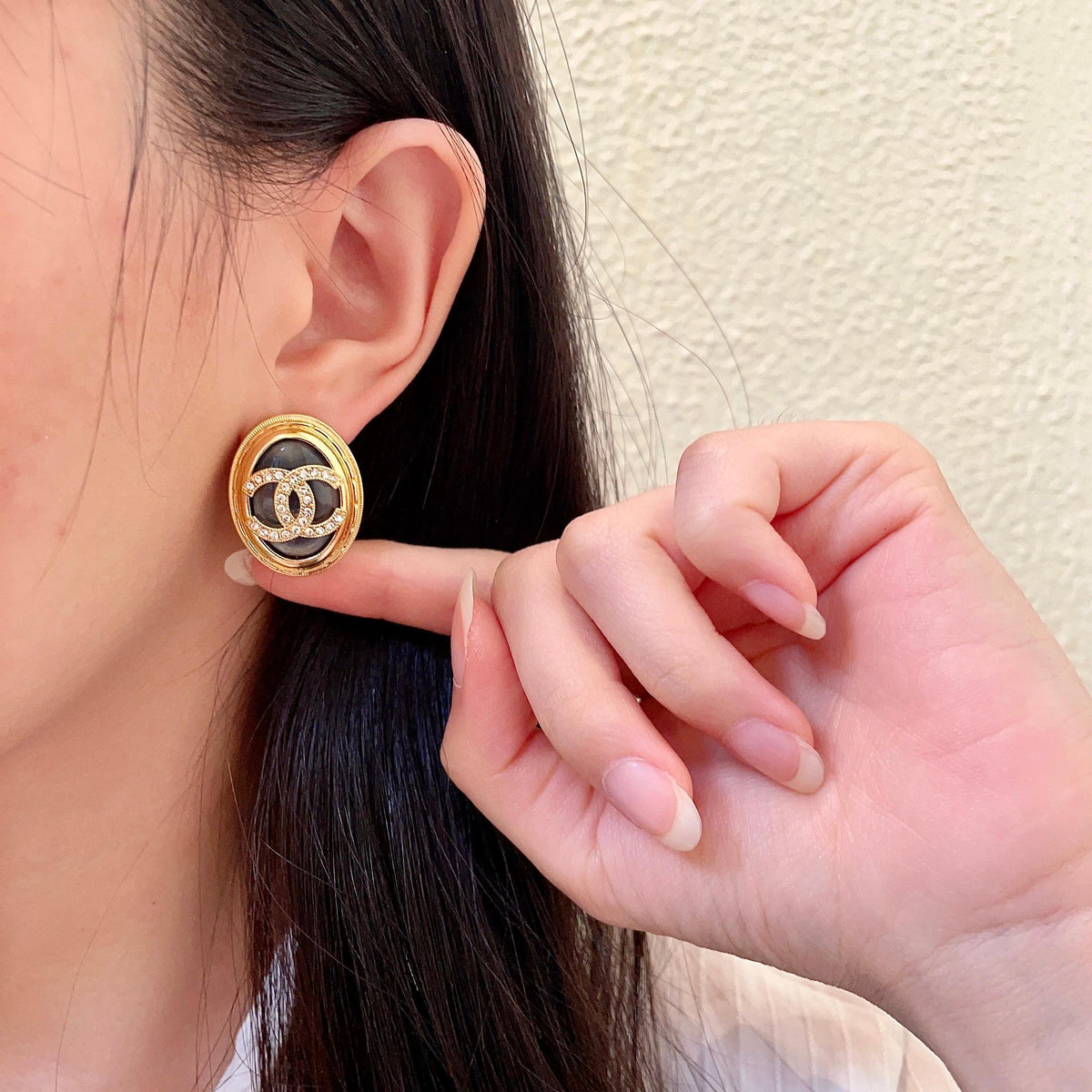 Chanel Interlocking C Crystal Accent Stud Earrings - album image 2