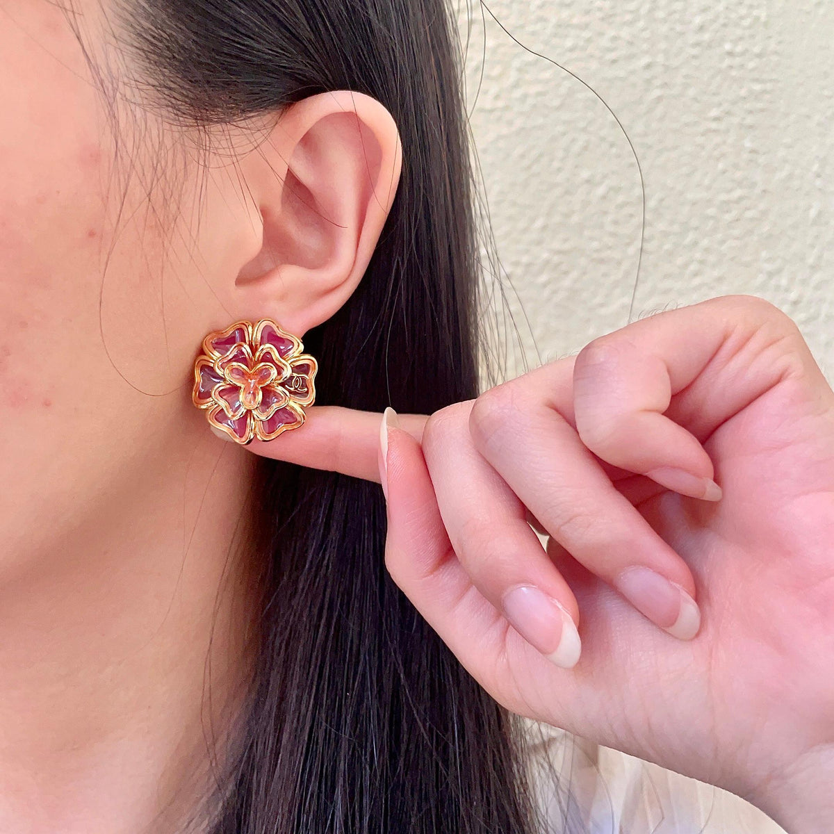 Chanel Interlocking C Camellia Stud Earrings - album image 2