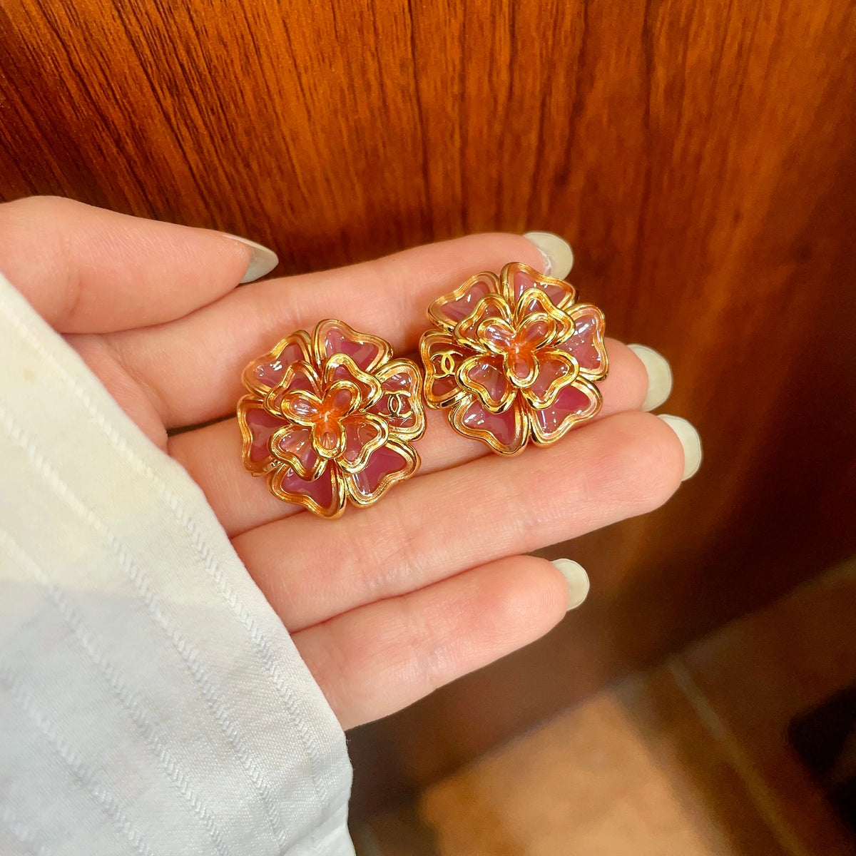 Chanel Interlocking C Camellia Stud Earrings - album image 4