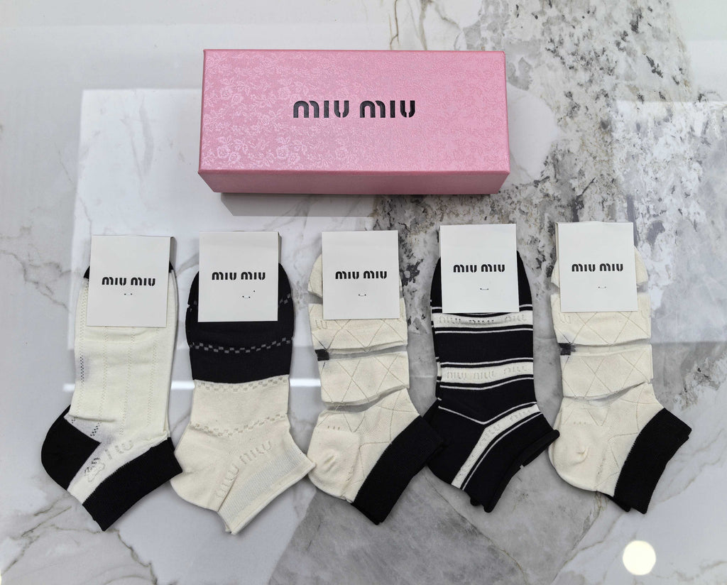 Miu Miu neutral stripe panels ankle socks, image 1