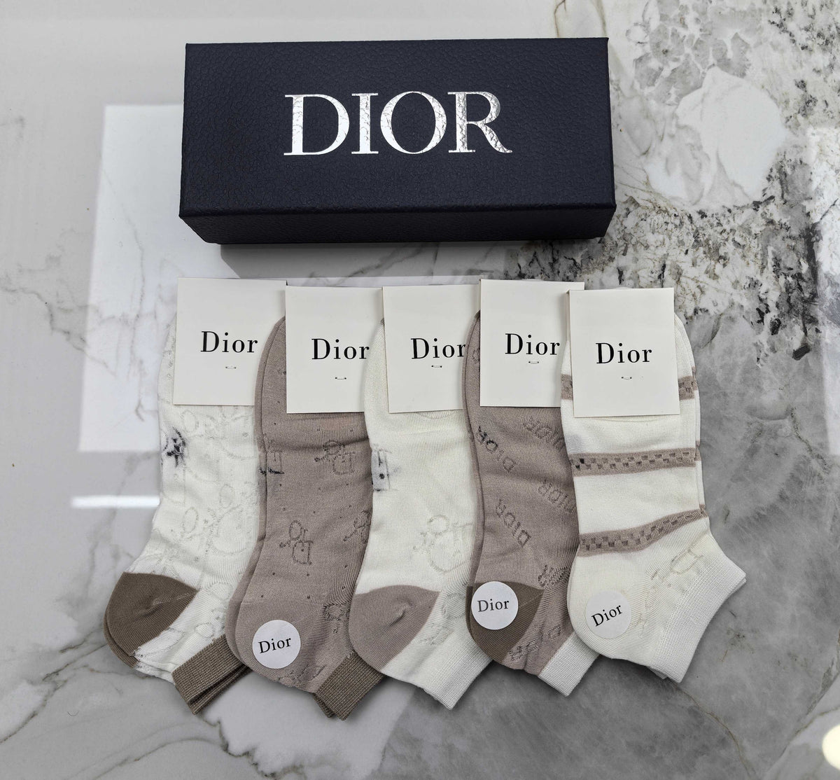 Dior neutral patchwork pattern ankle socks - view 5