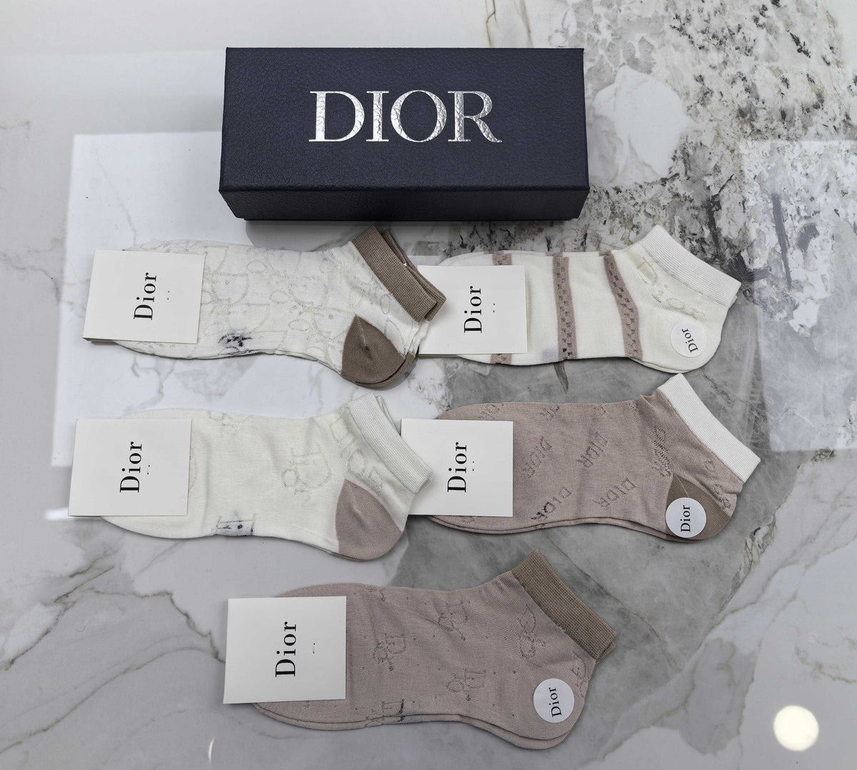 Dior neutral patchwork pattern ankle socks - view 3