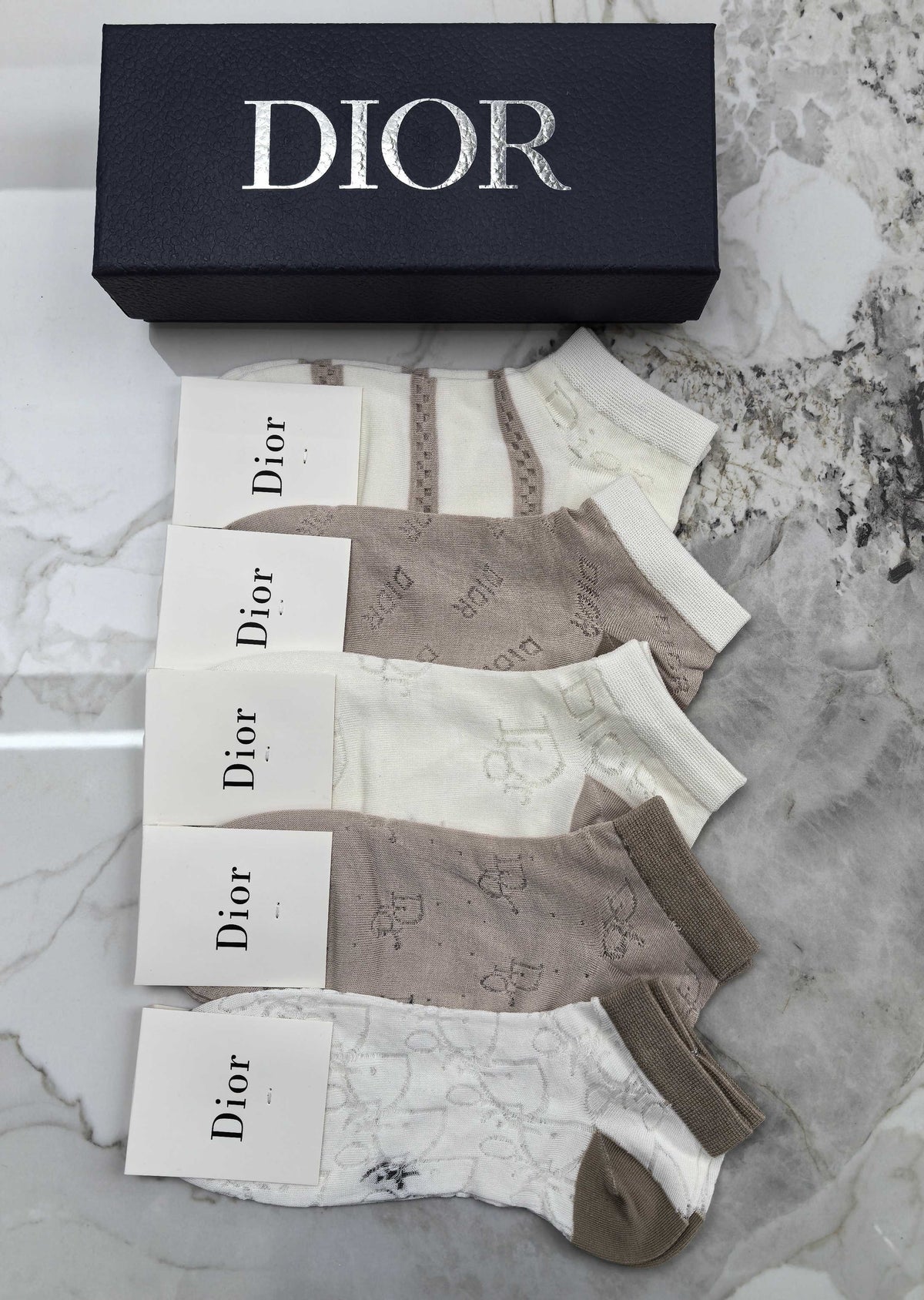 Dior neutral patchwork pattern ankle socks - view 6