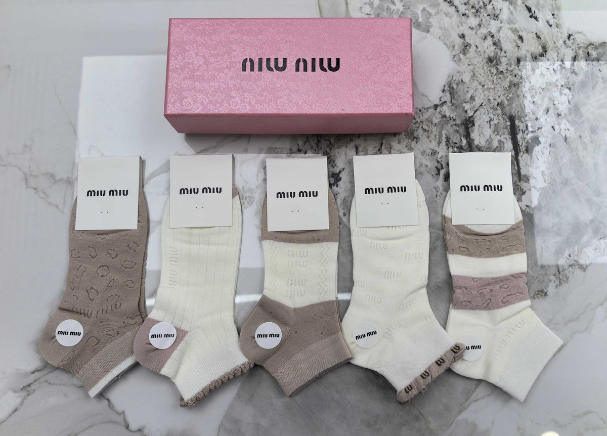 Miu Miu taupe color block ankle socks, image 1