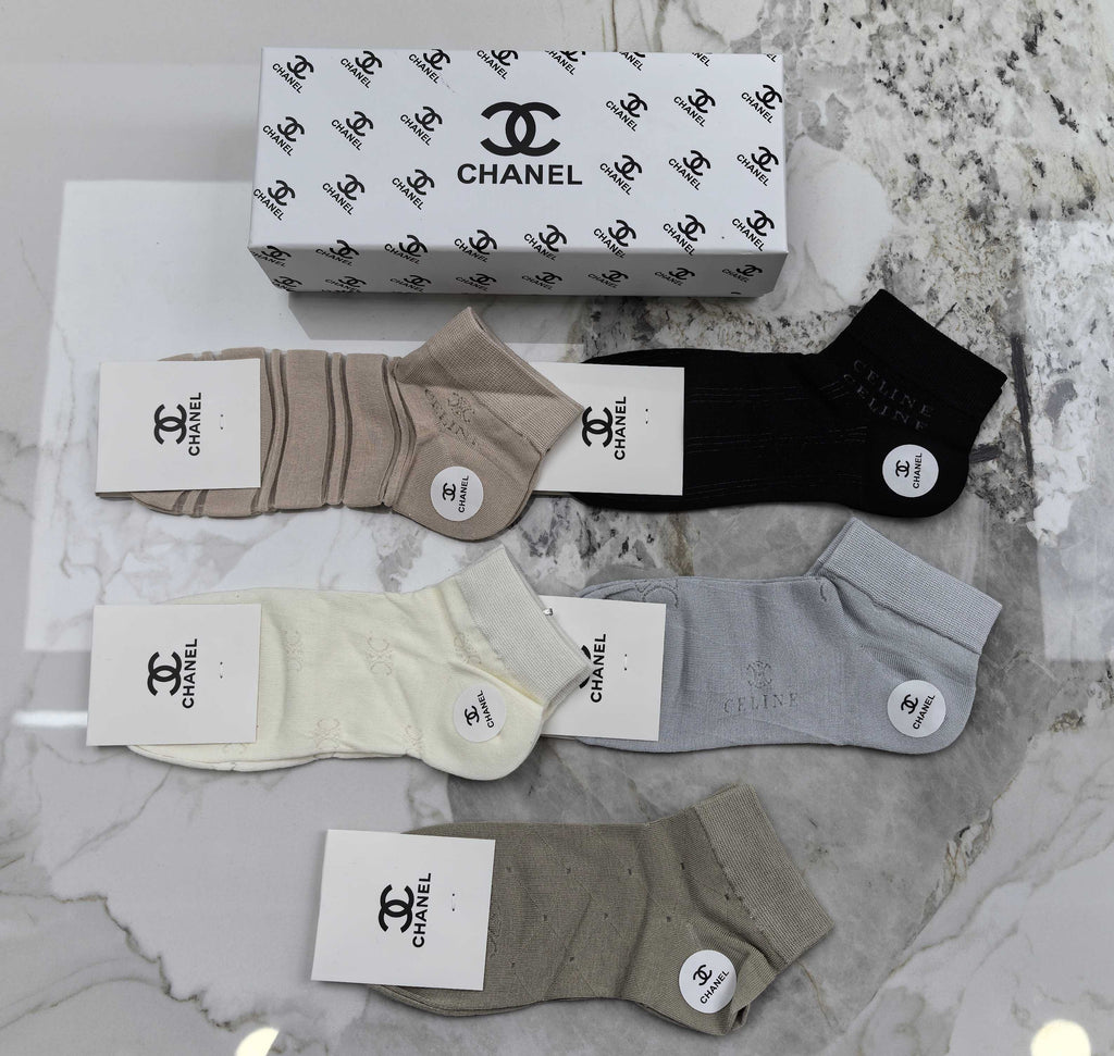 Chanel soft neutral side emblem crew socks - view 4