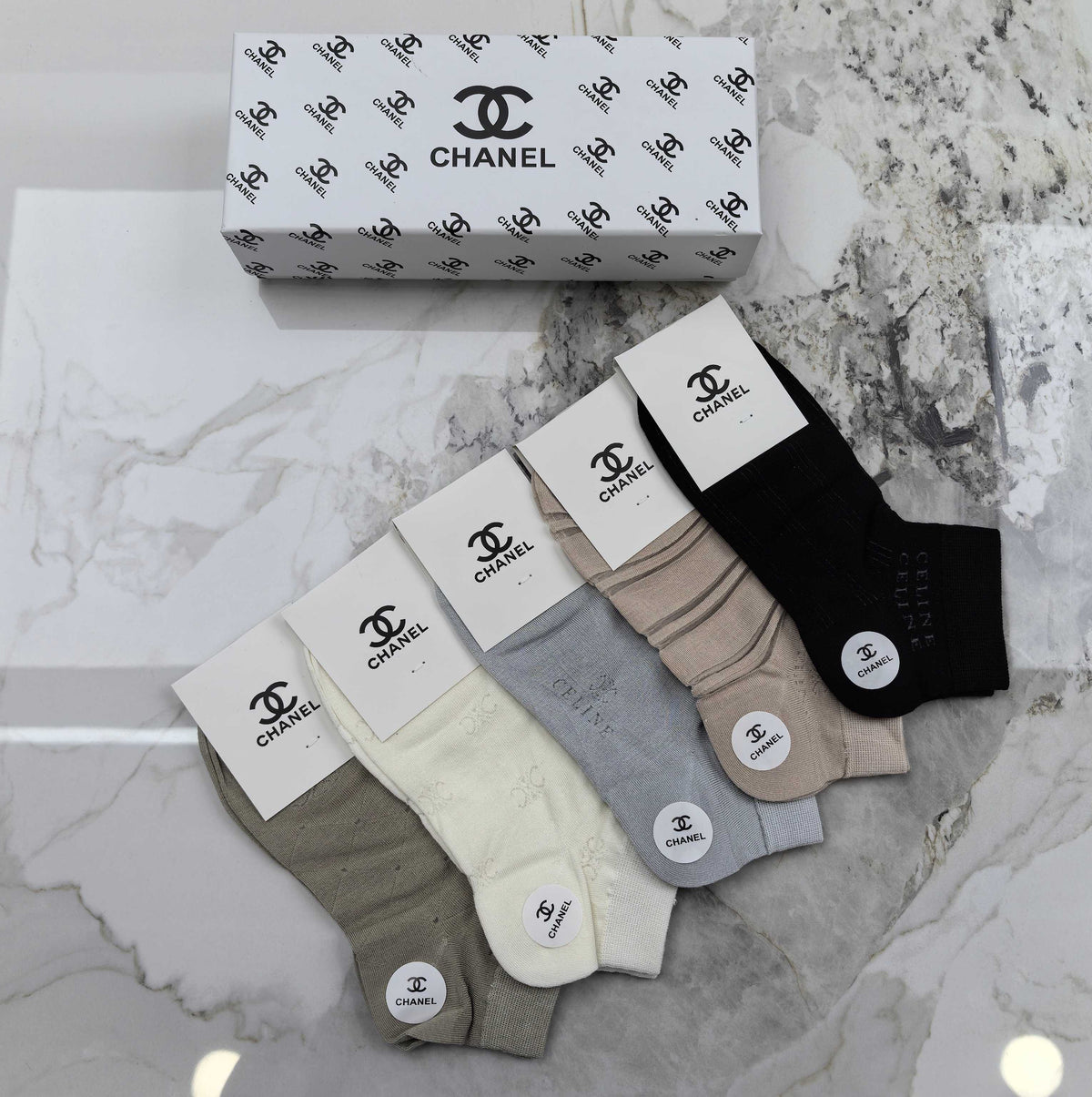 Chanel soft neutral side emblem crew socks - view 5