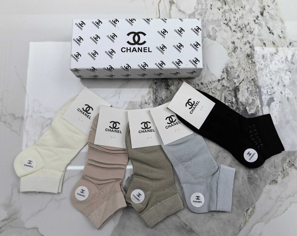 Chanel soft neutral side emblem crew socks - view 2