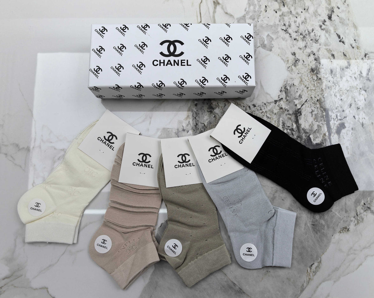 Chanel soft neutral side emblem crew socks - view 2