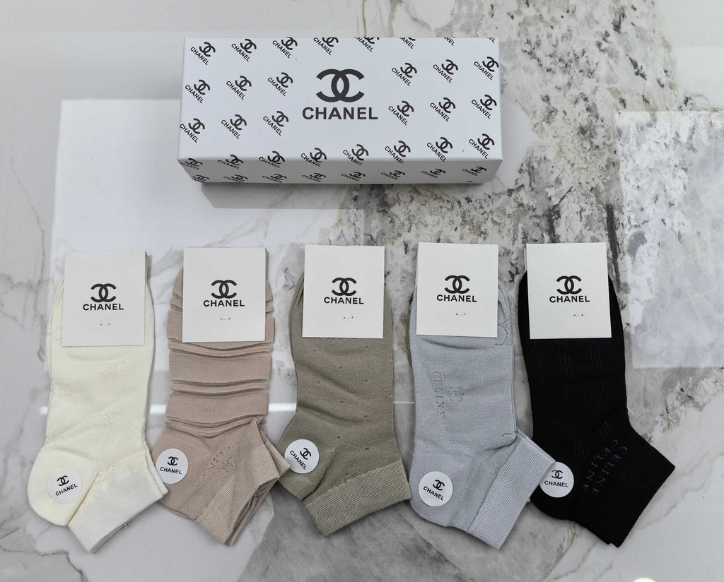 Chanel soft neutral side emblem crew socks - view 1