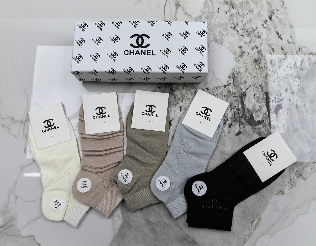 Chanel soft neutral side emblem crew socks - view 3