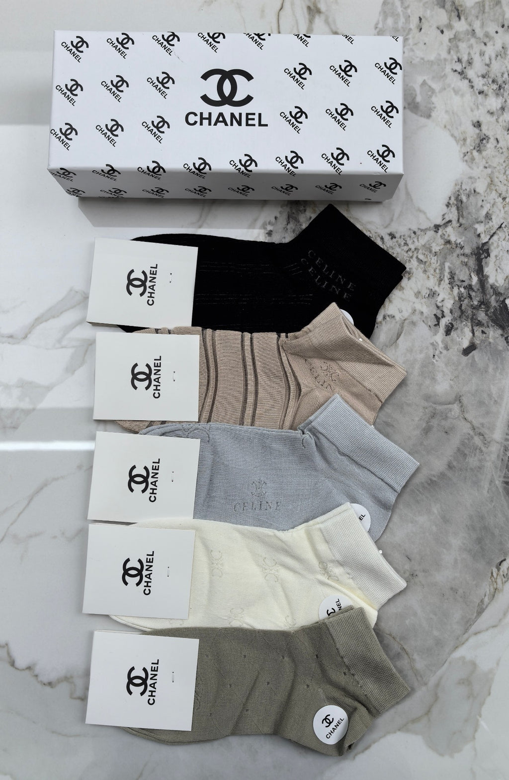 Chanel soft neutral side emblem crew socks - view 6