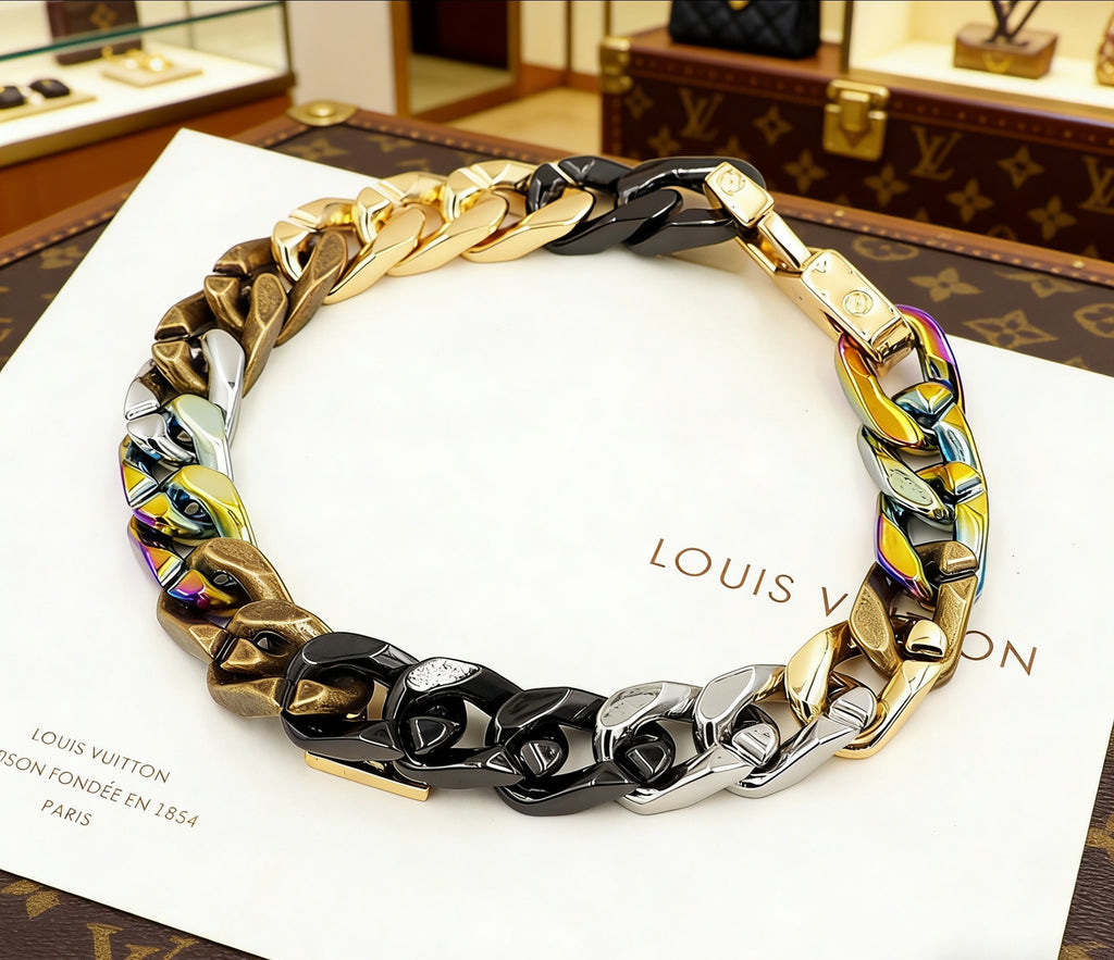 Louis Vuitton Chain Links Patches Multicolor Monogram V Letter LV Letter Bracelet - album image 3