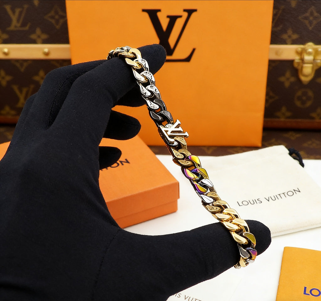 Louis Vuitton Chain Links Patches Multicolor Monogram V Letter LV Letter Bracelet - album image 4
