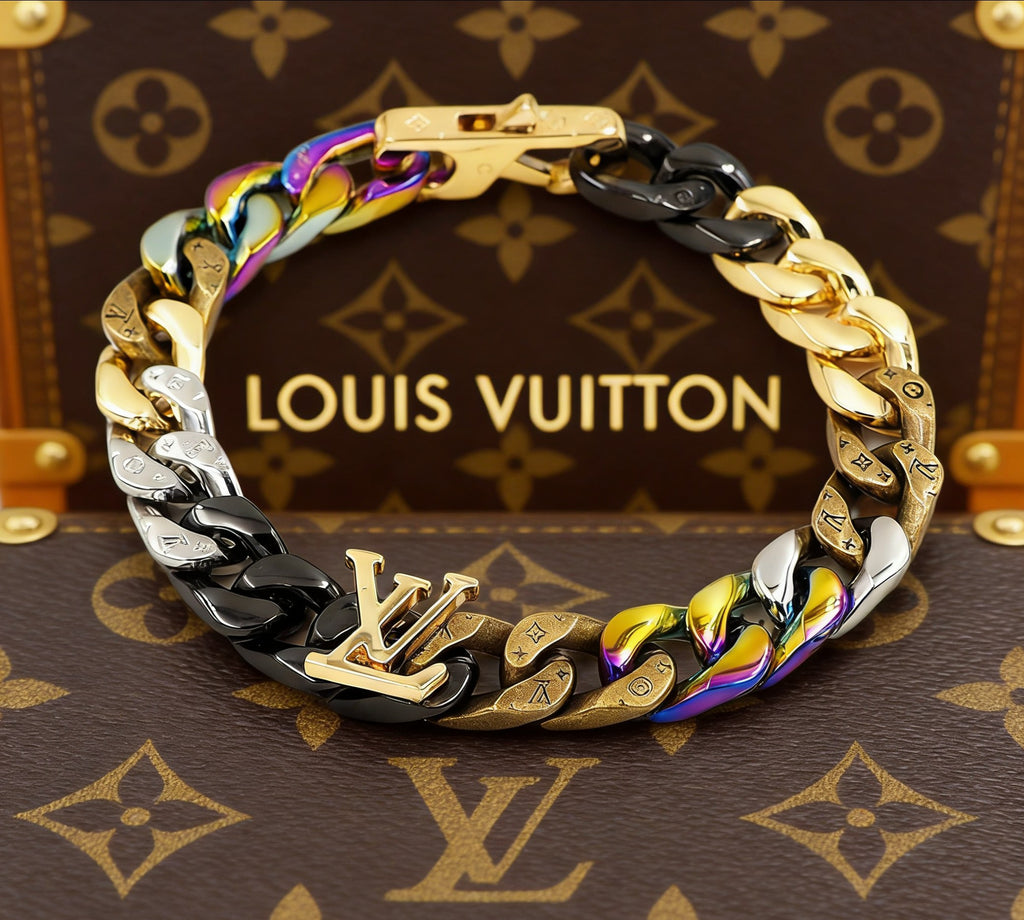Louis Vuitton Chain Links Patches Multicolor Monogram V Letter LV Letter Bracelet - album image 2