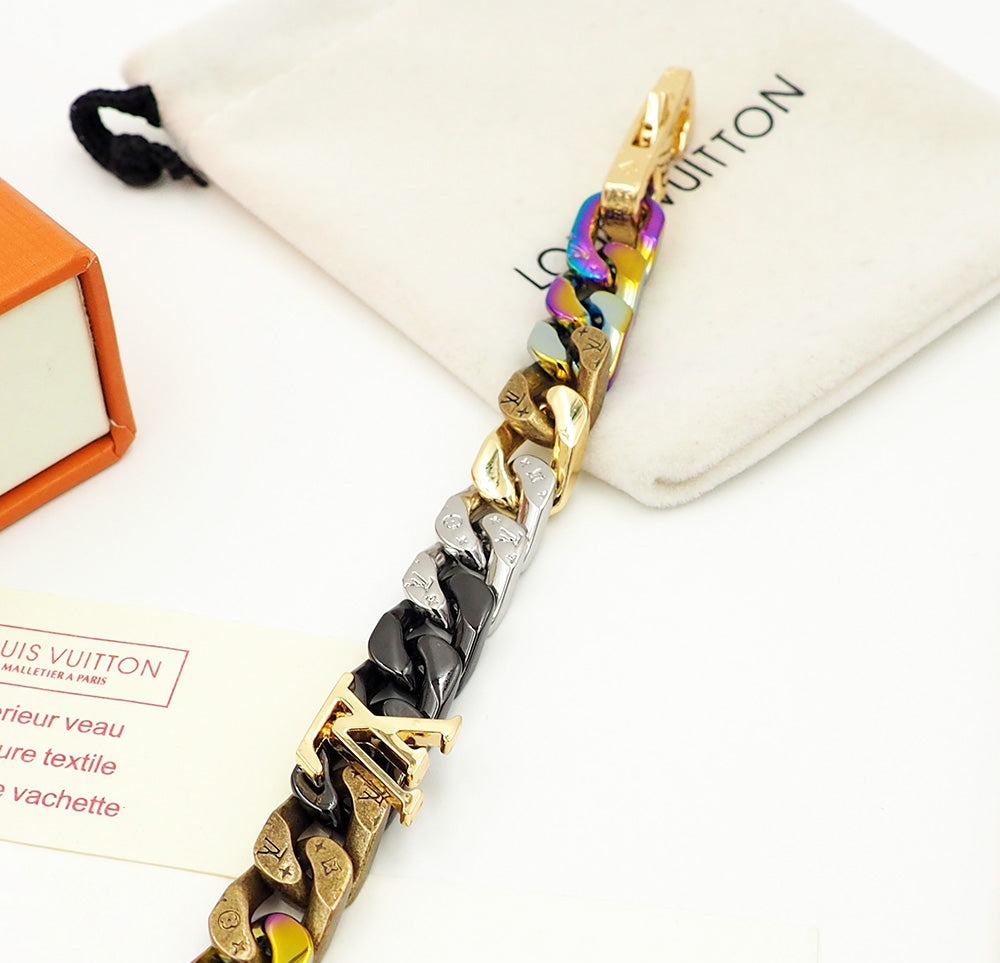 Louis Vuitton Chain Links Patches Multicolor Monogram V Letter LV Letter Bracelet - album image 6