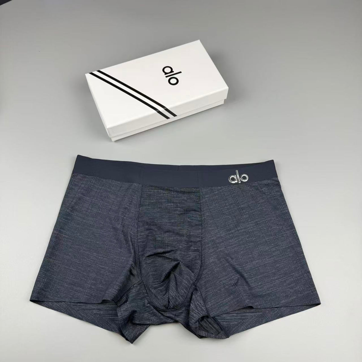 ALO Men's Heather Blue-Gray Logo Boxer Briefs - 3-Piece Box - image 1