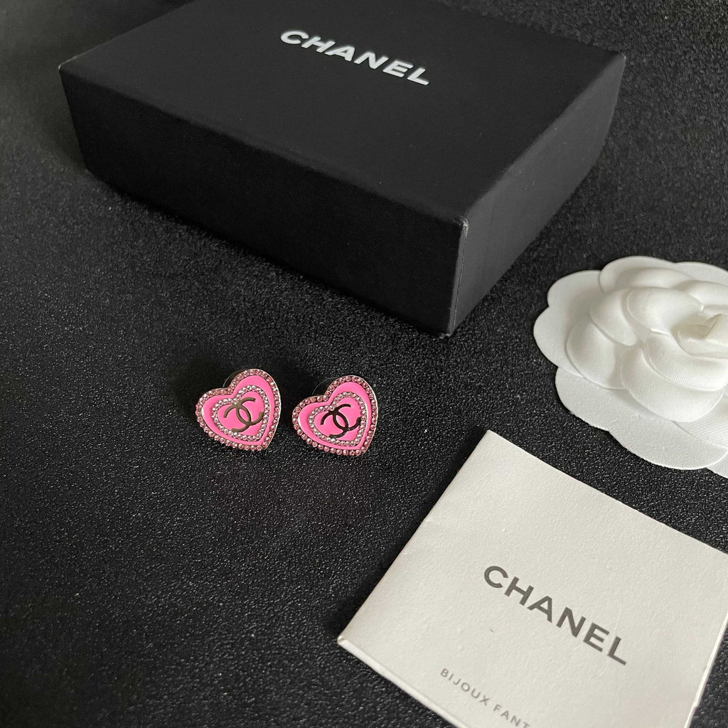Chanel Interlocking C Heart Crystal Accent Stud Earrings - album image 5