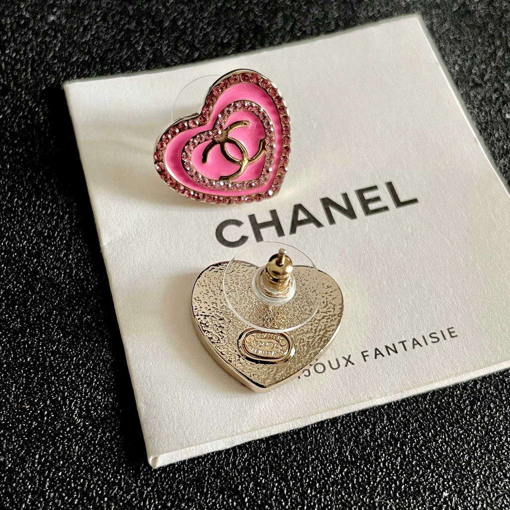 Chanel Interlocking C Heart Crystal Accent Stud Earrings - album image 7