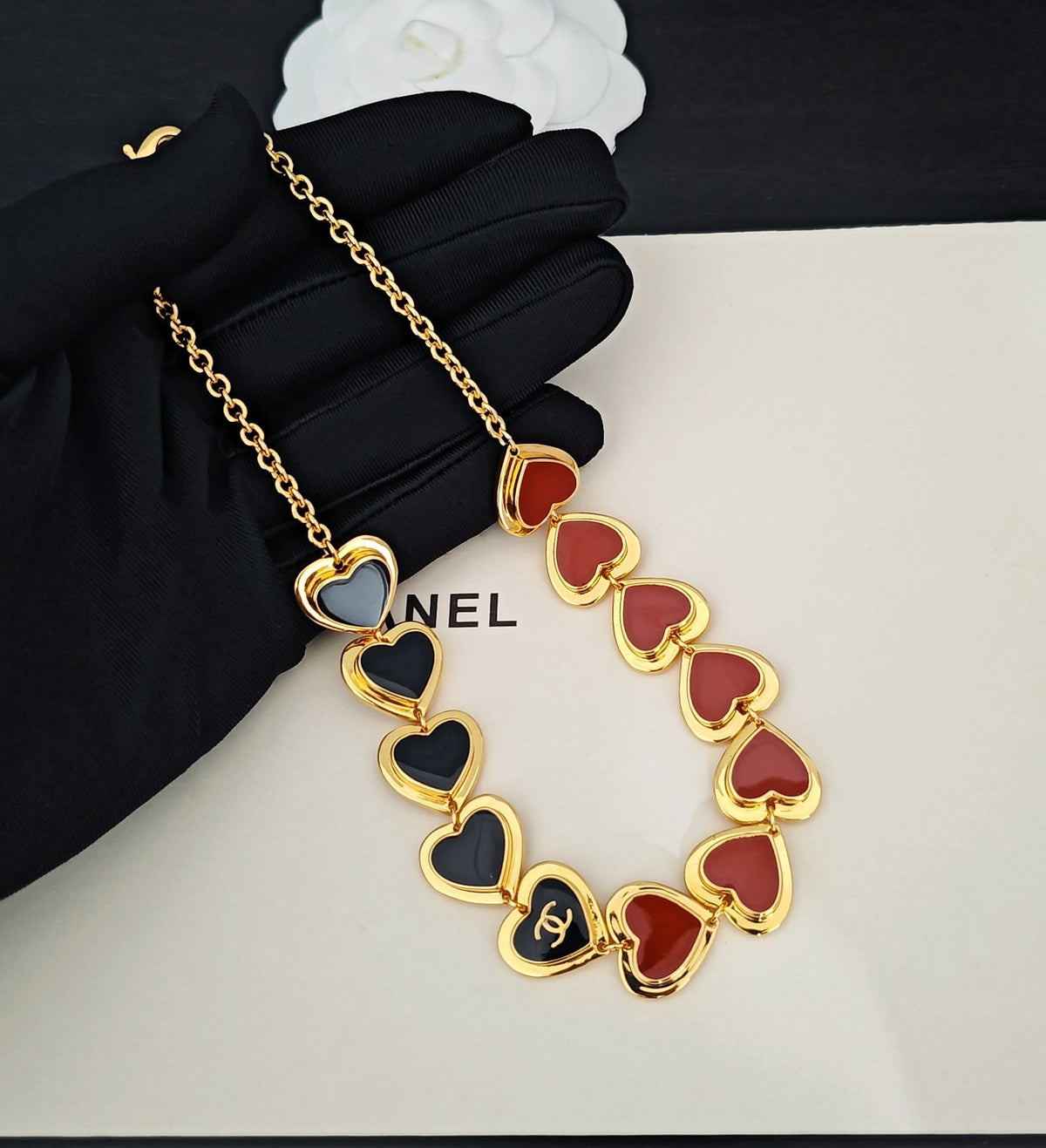 Chanel Red Black Heart Necklace - album image 2