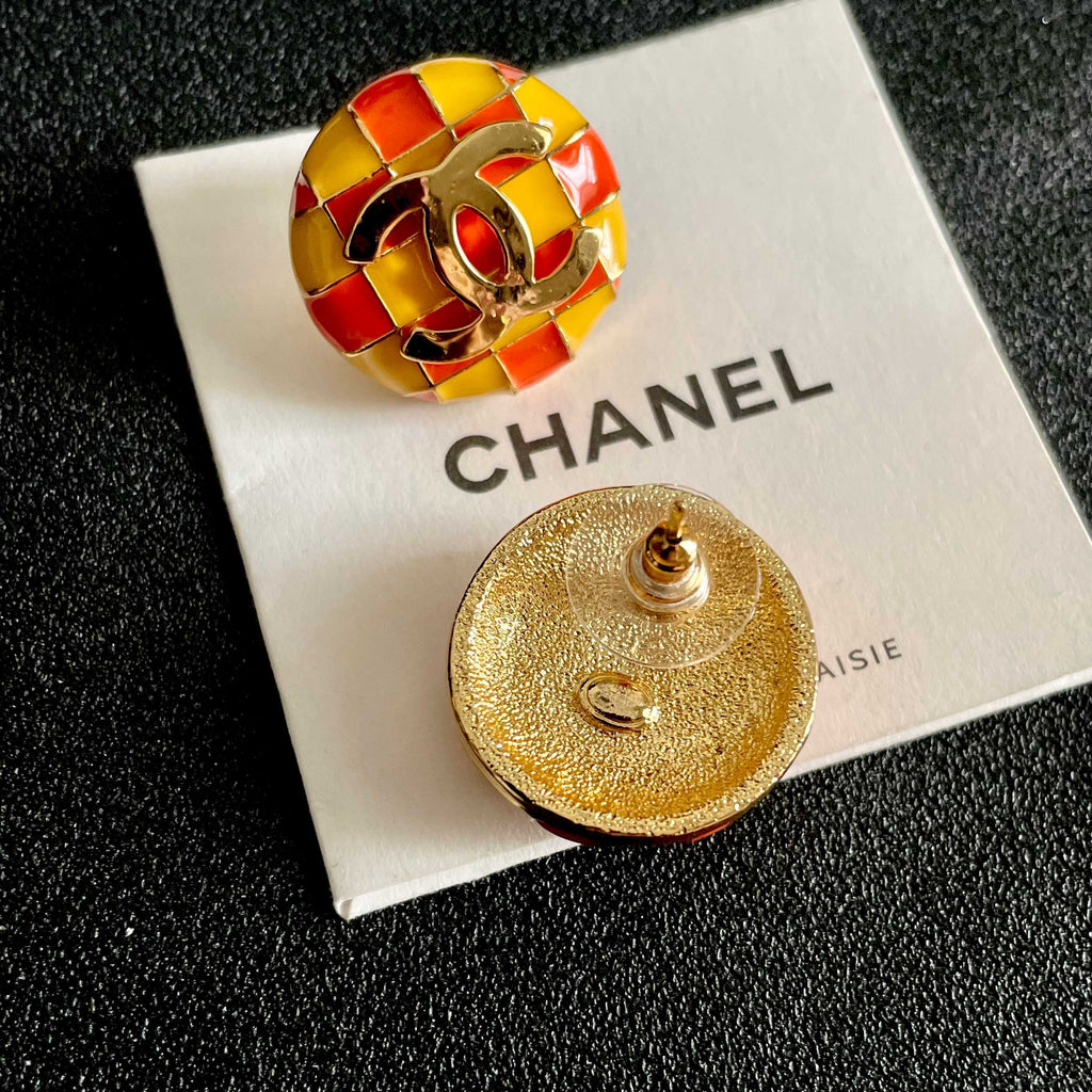 Chanel Interlocking C Checkered Stud Earrings - album image 7