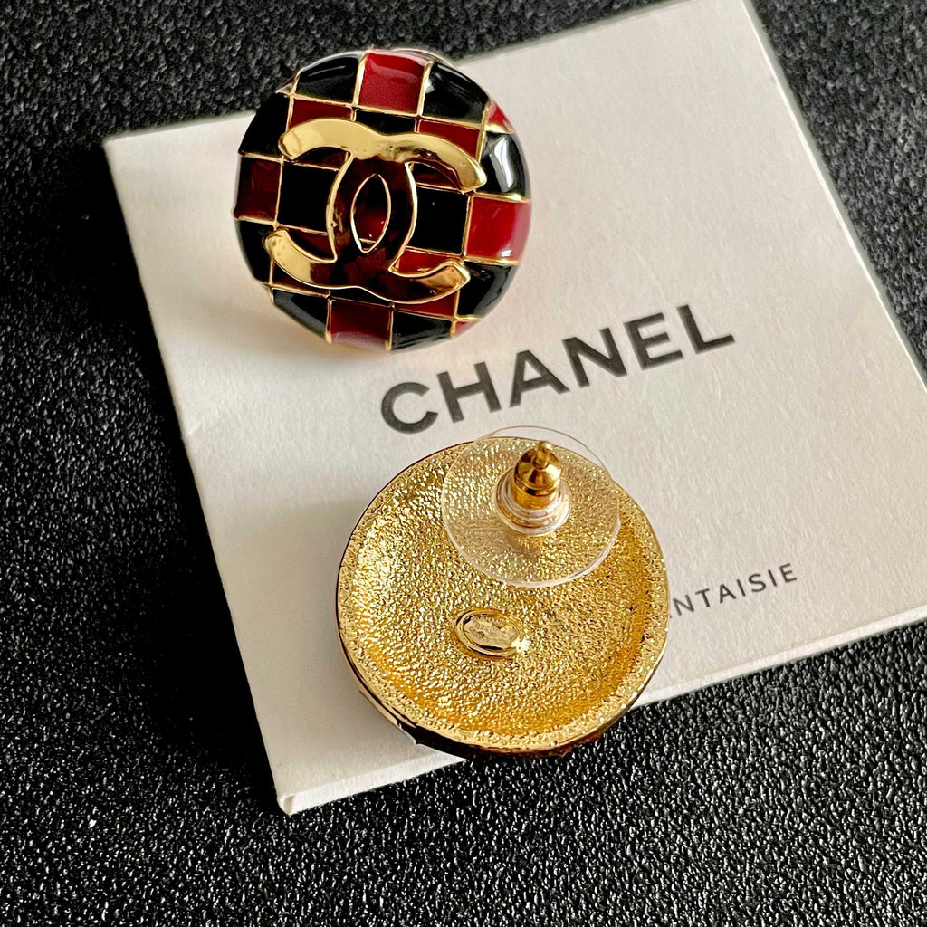 Chanel Interlocking C Checkered Stud Earrings - album image 7