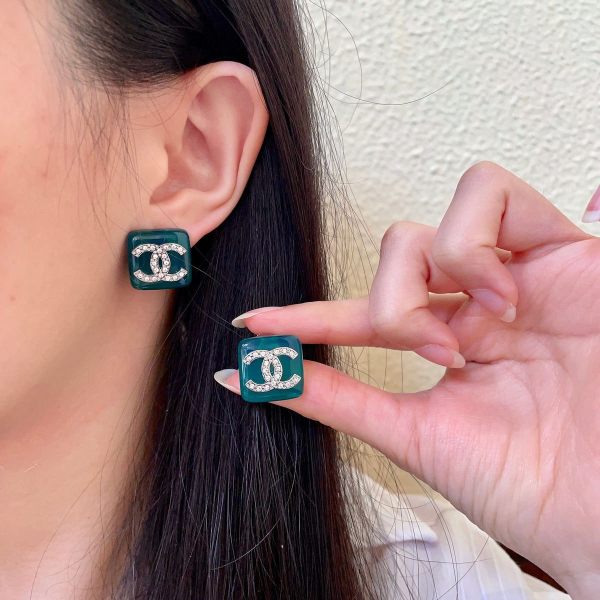 Chanel Interlocking C Crystal Accent Stud Earrings - album image 1