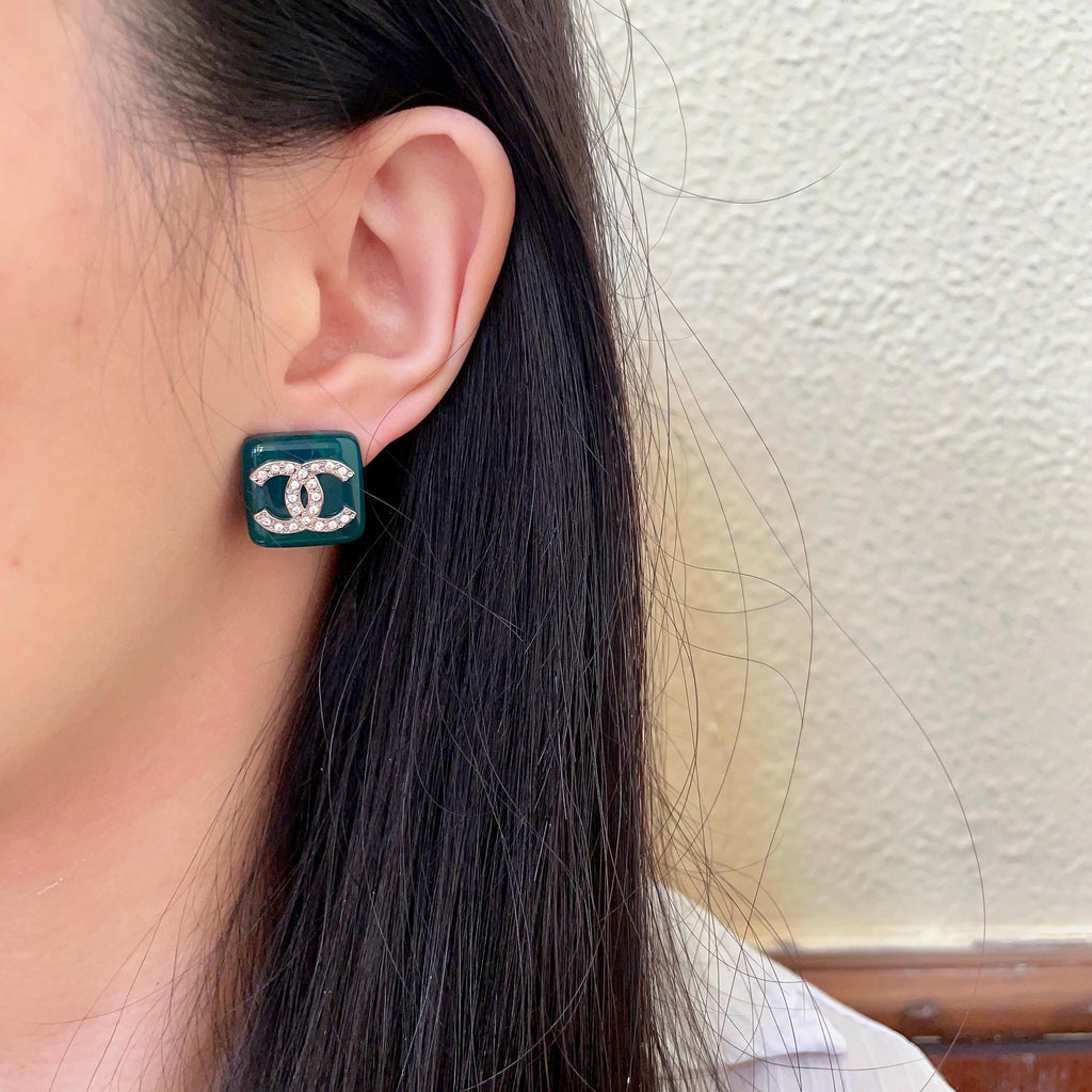 Chanel Interlocking C Crystal Accent Stud Earrings - album image 3