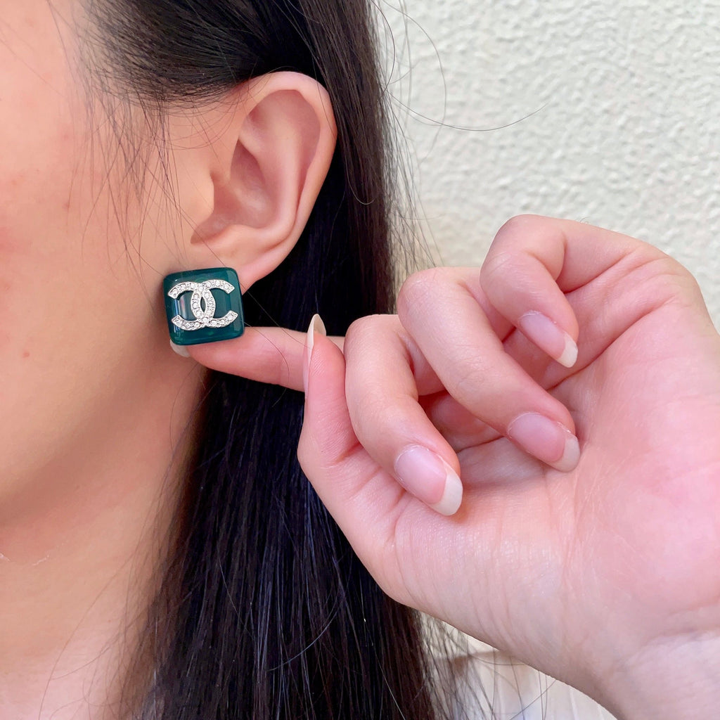 Chanel Interlocking C Crystal Accent Stud Earrings - album image 2