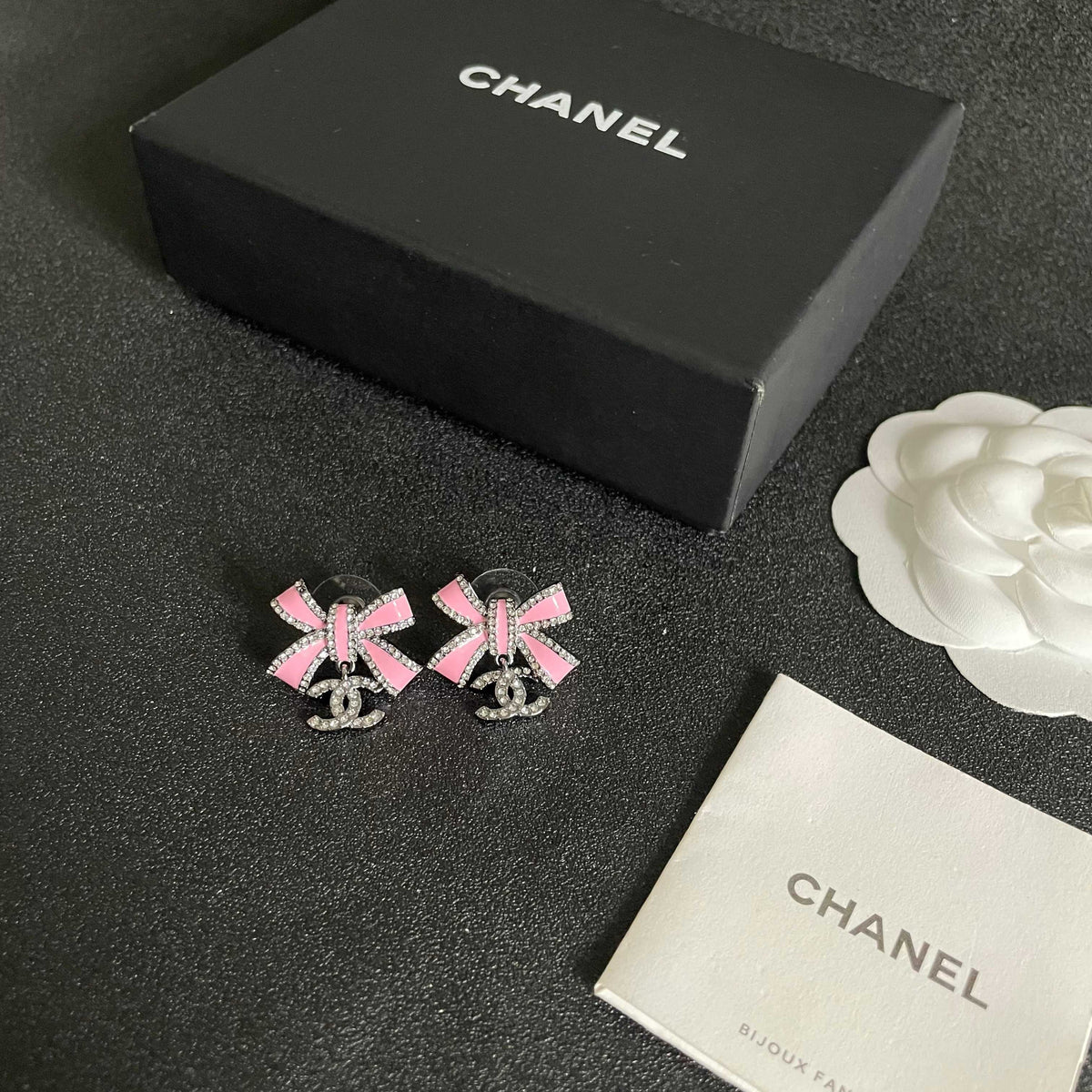 Chanel Interlocking C Bow Butterfly Crystal Accent Earrings - album image 5