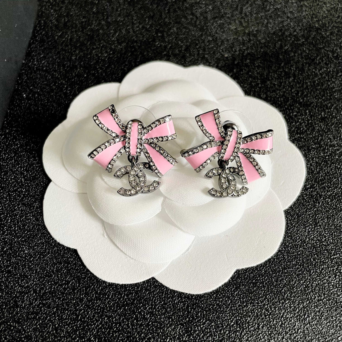 Chanel Interlocking C Bow Butterfly Crystal Accent Earrings - album image 8