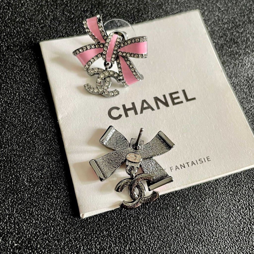 Chanel Interlocking C Bow Butterfly Crystal Accent Earrings - album image 7