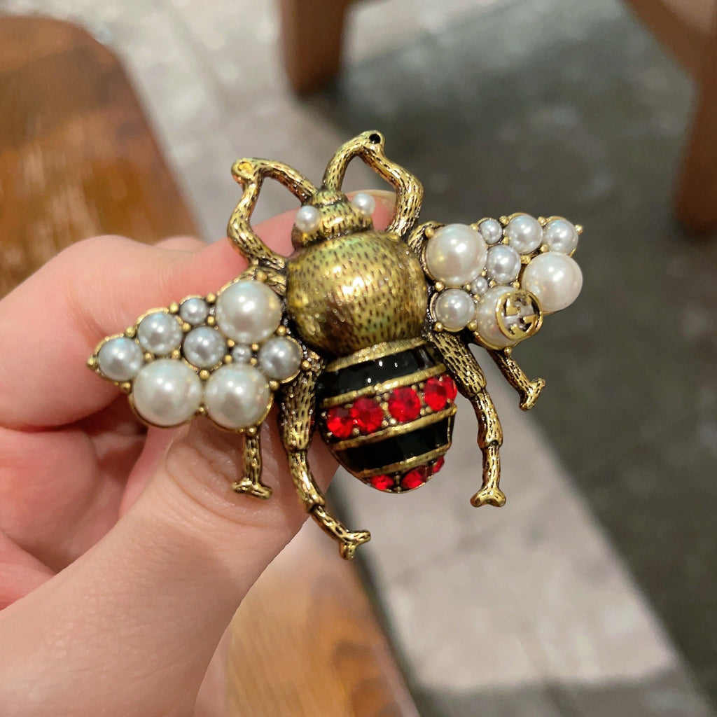 Gucci Gold-Tone Bee and Green Crystal Brooch - album image 3