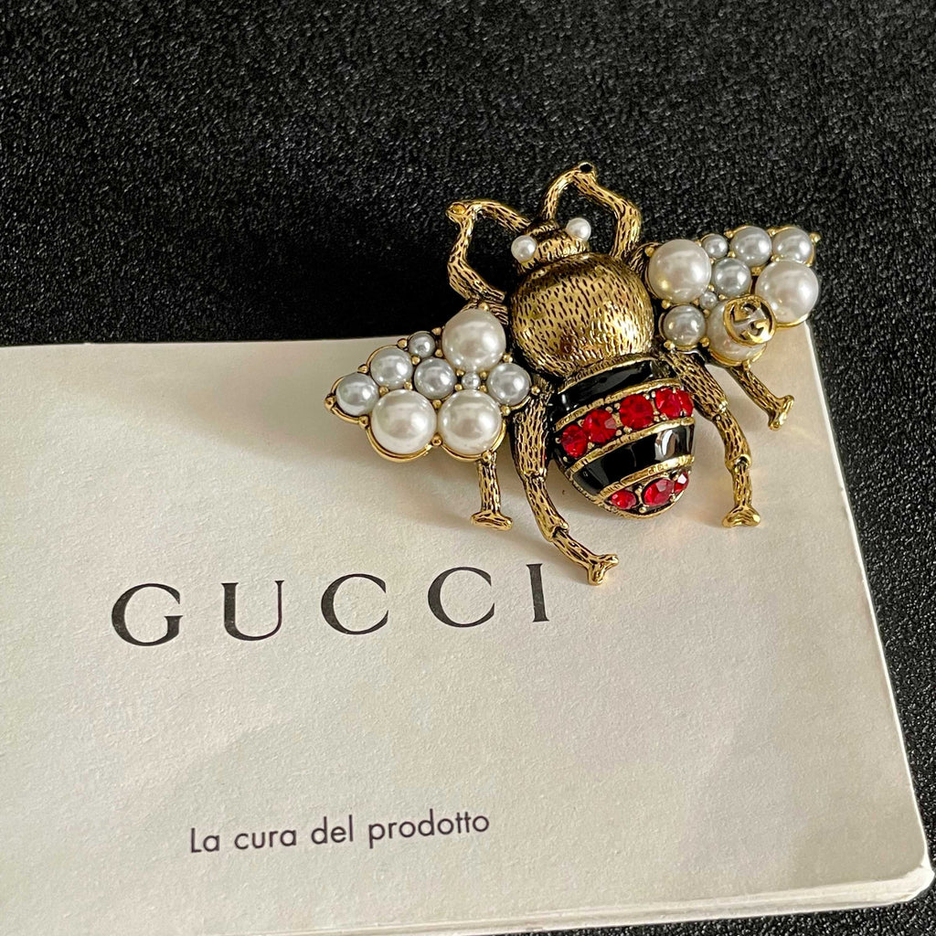 Gucci Gold-Tone Bee and Green Crystal Brooch - album image 8