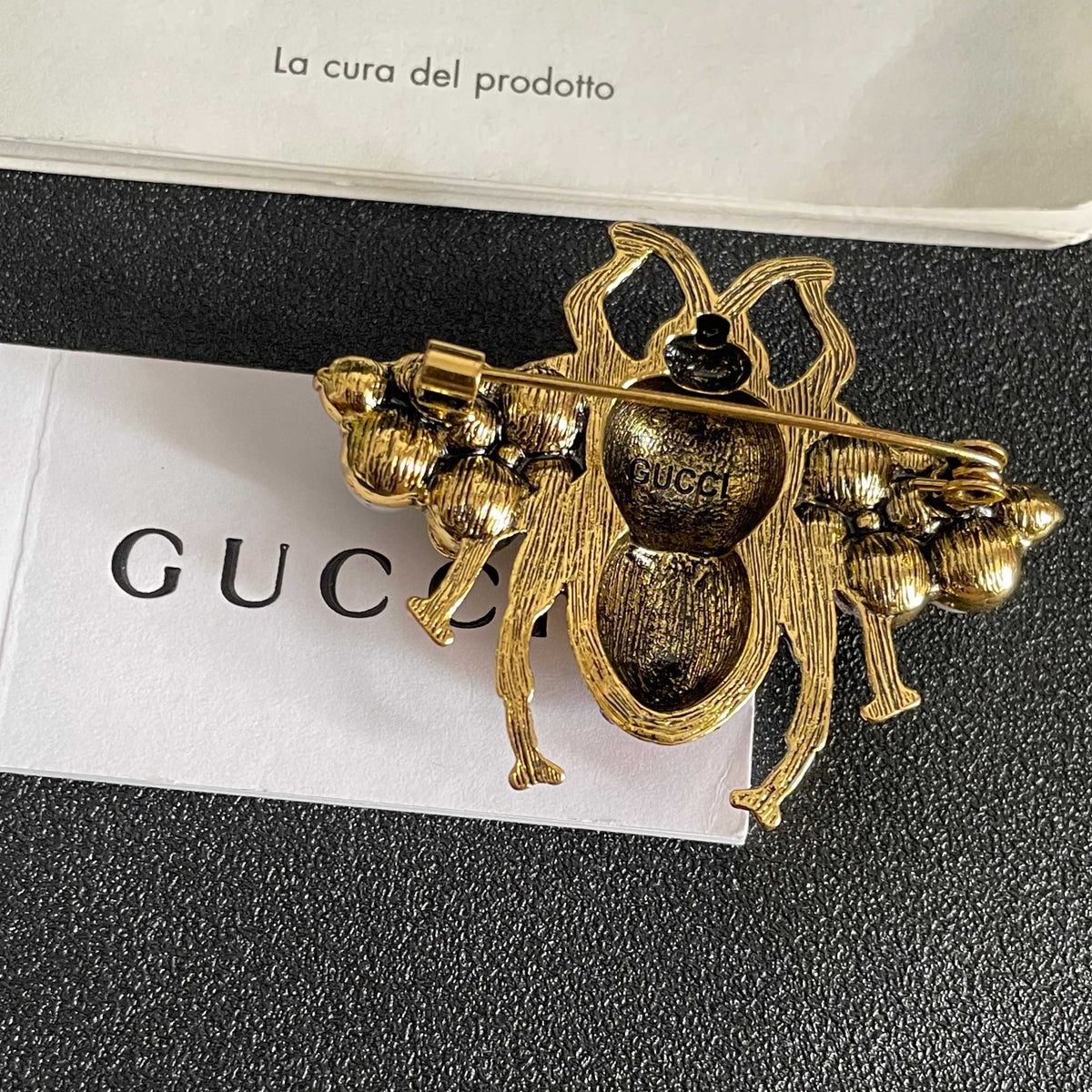 Gucci Gold-Tone Bee and Green Crystal Brooch - album image 7