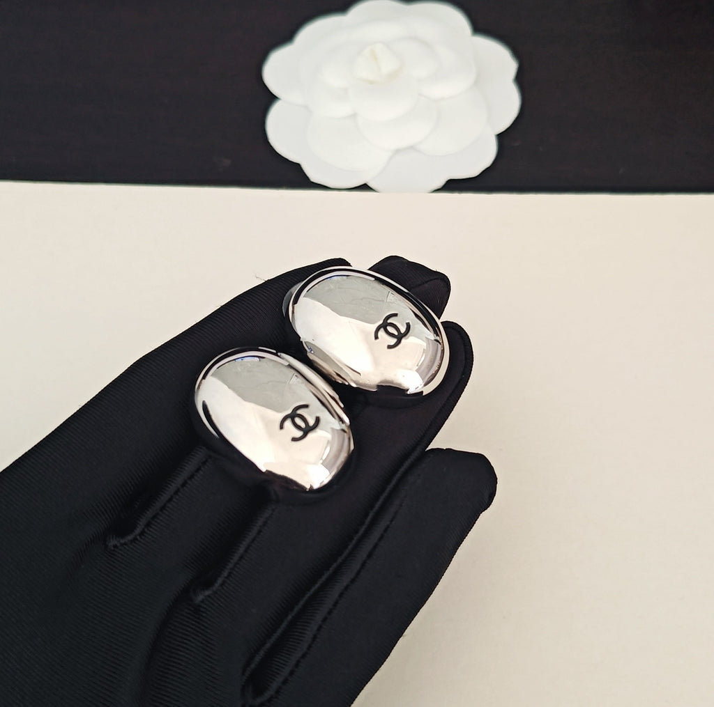 Chanel Silver-Tone Round CC Stud Earrings - album image 1