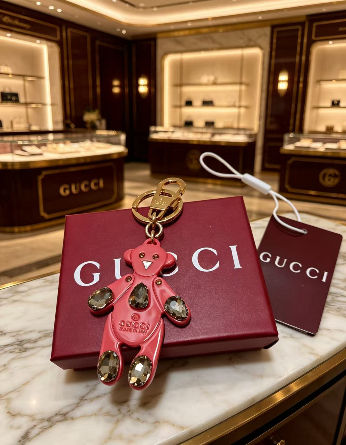 Gucci Key Gold-Tone Pink Crystal Accent Bag Charm - album image 2