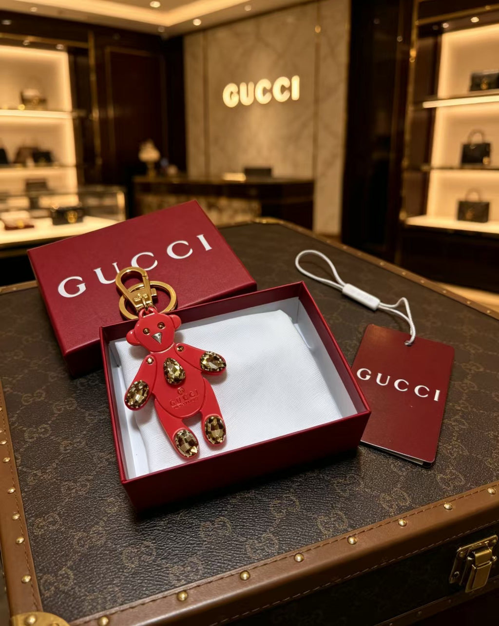 Gucci Key Gold-Tone Pink Crystal Accent Bag Charm - album image 5