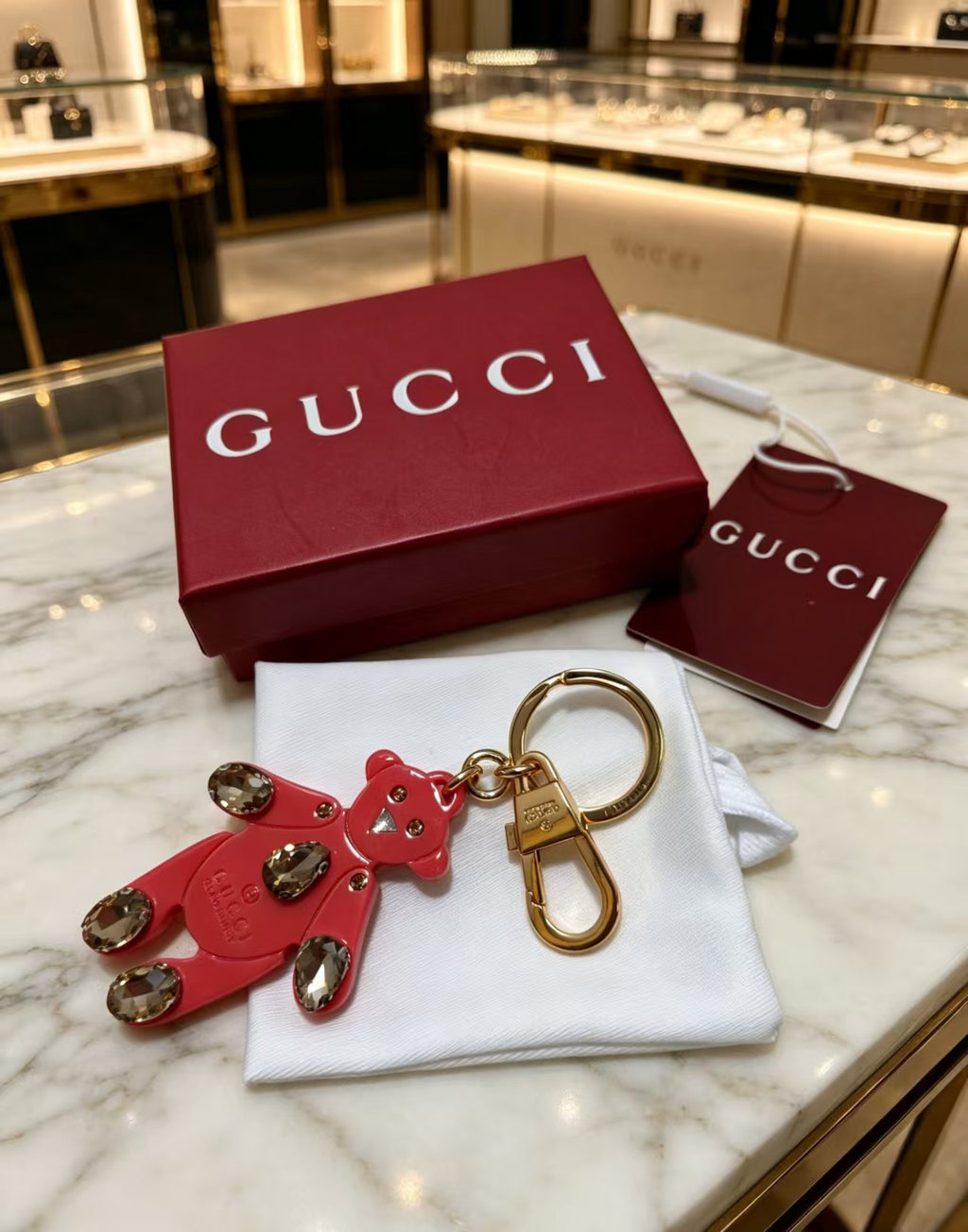 Gucci Key Gold-Tone Pink Crystal Accent Bag Charm - album image 4