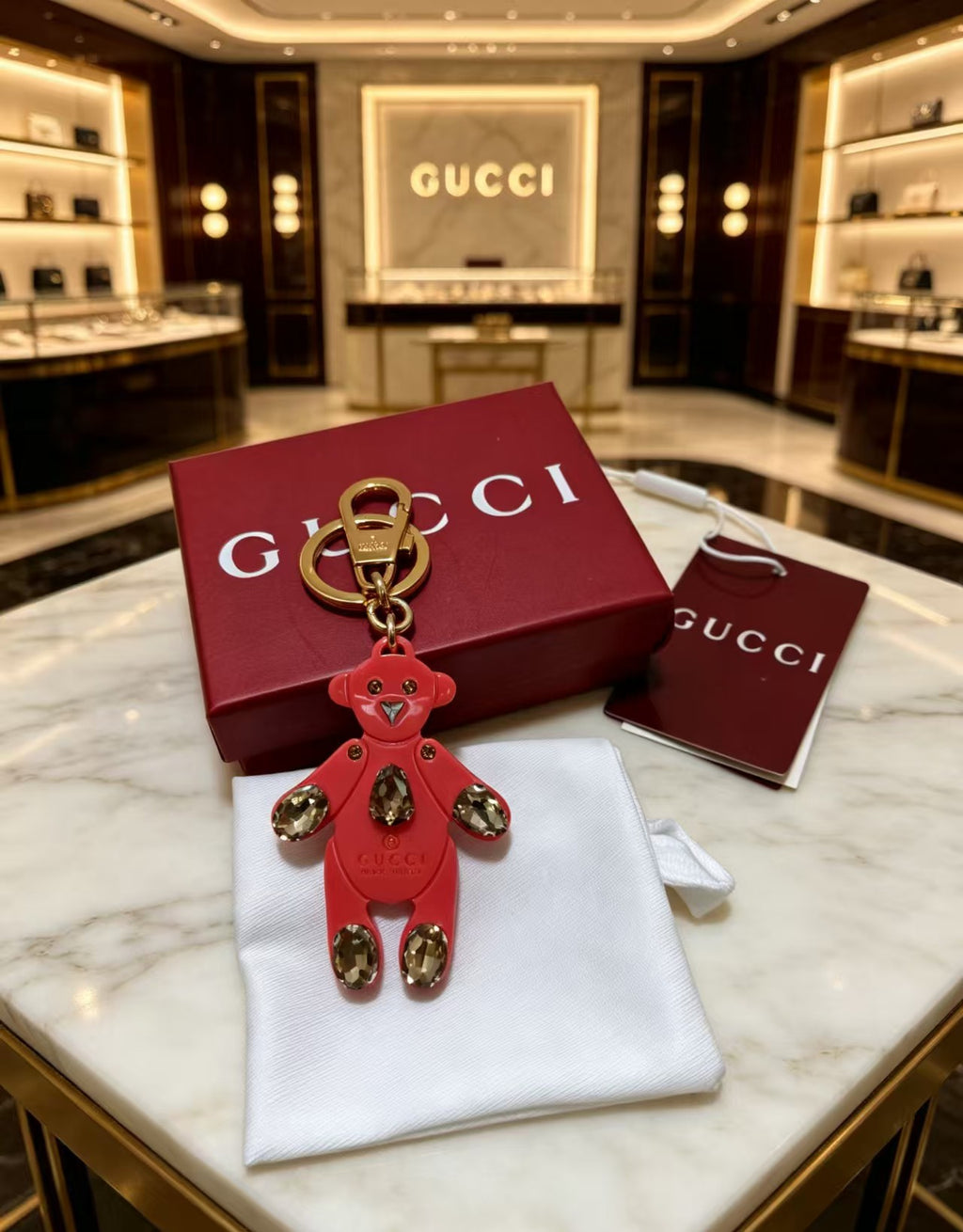 Gucci Key Gold-Tone Pink Crystal Accent Bag Charm - album image 1