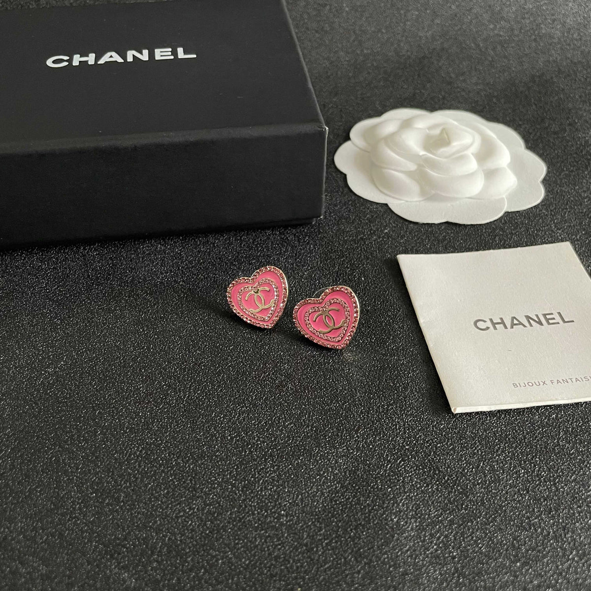 Chanel Interlocking C Heart Crystal Accent Stud Earrings - album image 6