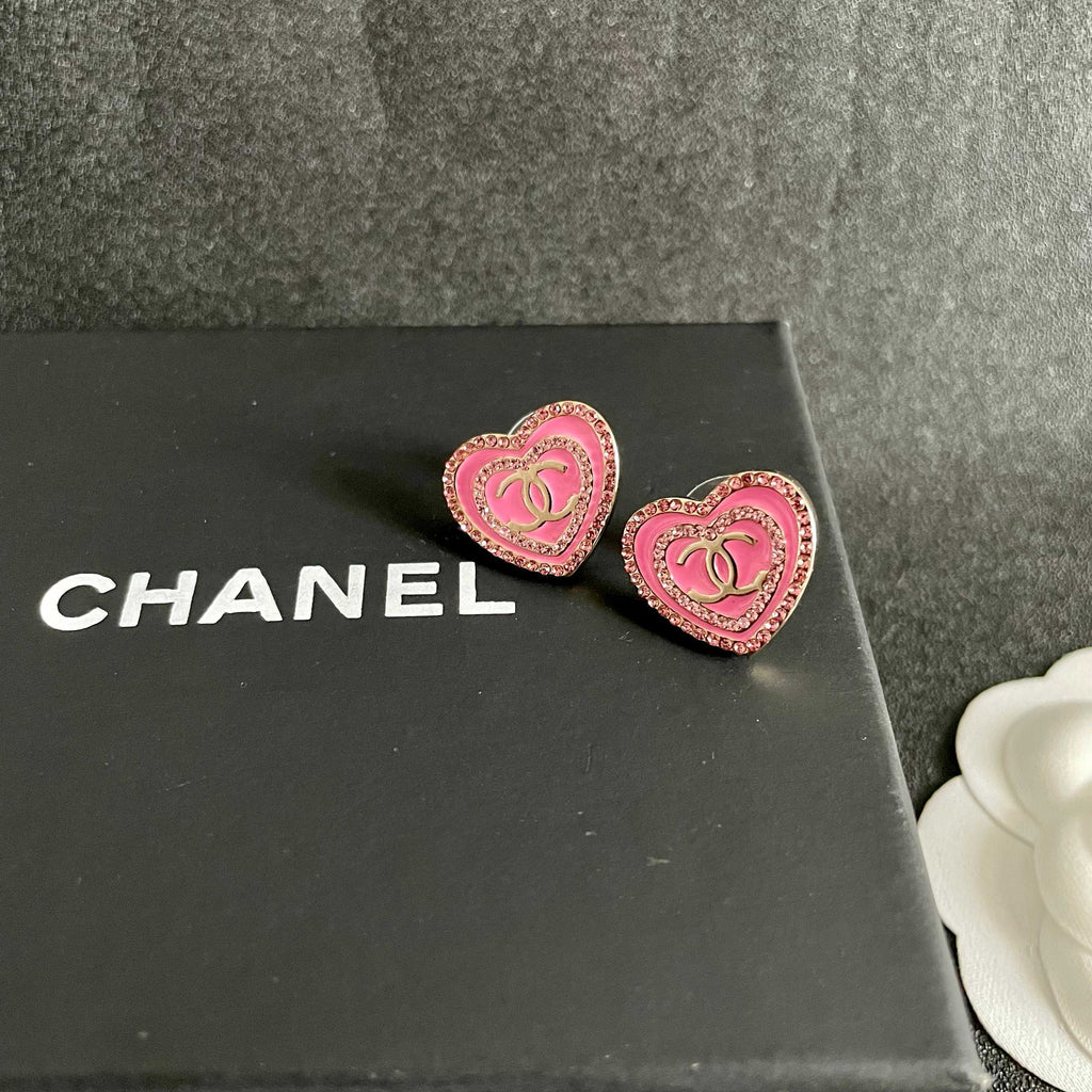 Chanel Interlocking C Heart Crystal Accent Stud Earrings - album image 9