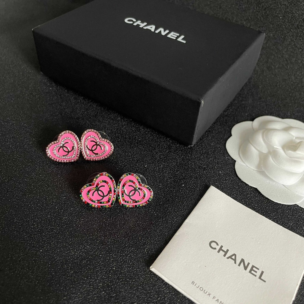 Chanel Interlocking C Heart Crystal Accent Stud Earrings - album image 5