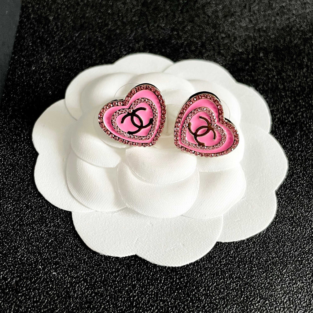Chanel Interlocking C Heart Crystal Accent Stud Earrings - album image 8