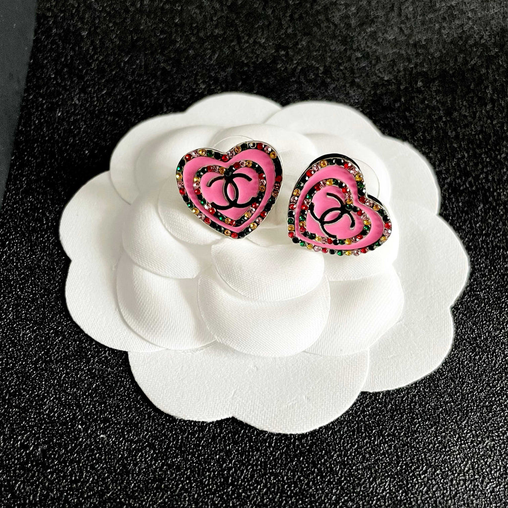 Chanel Interlocking C Heart Crystal Accent Stud Earrings - album image 8